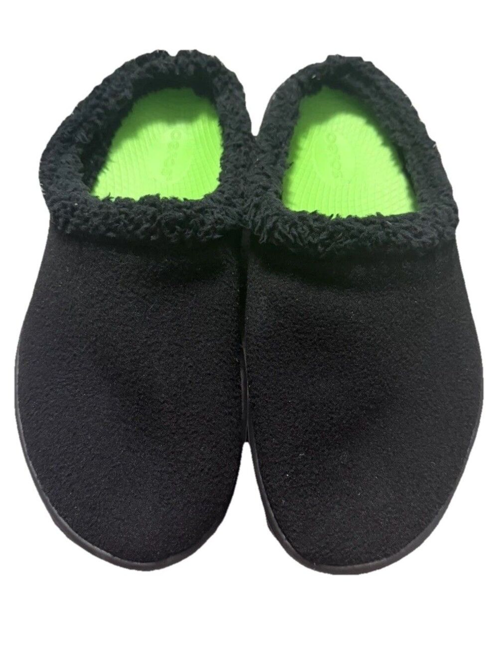 NEW Oofos Oocoozie Black Mule Sherpa Fuzzy Recovery Slippers Men's Size 10.5